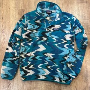Patagonia Teal and White Patterned Fleece Jacket